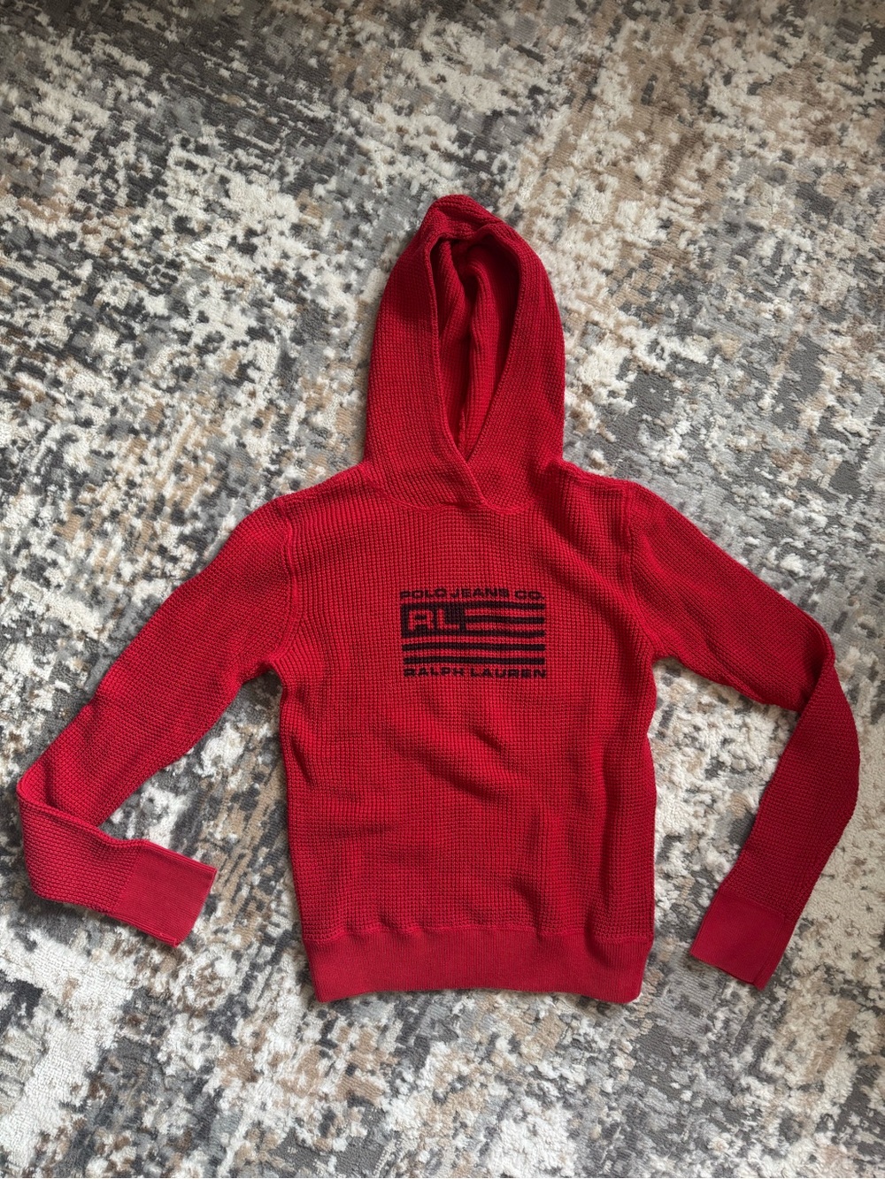Ralph Lauren Red Hooded Waffle Knit Pullover